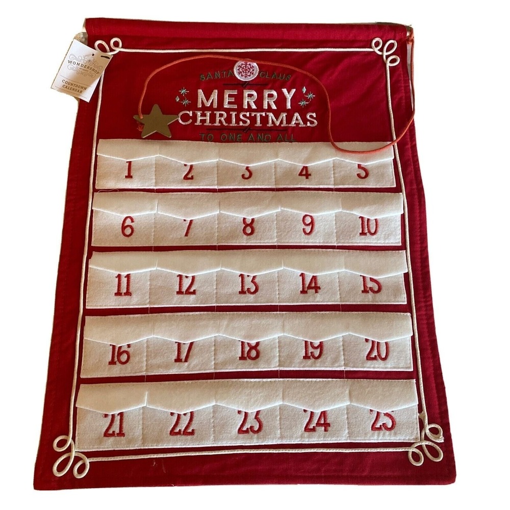 Wondershop Target Fabric Advent Countdown Calendar Red White 25 Pockets New